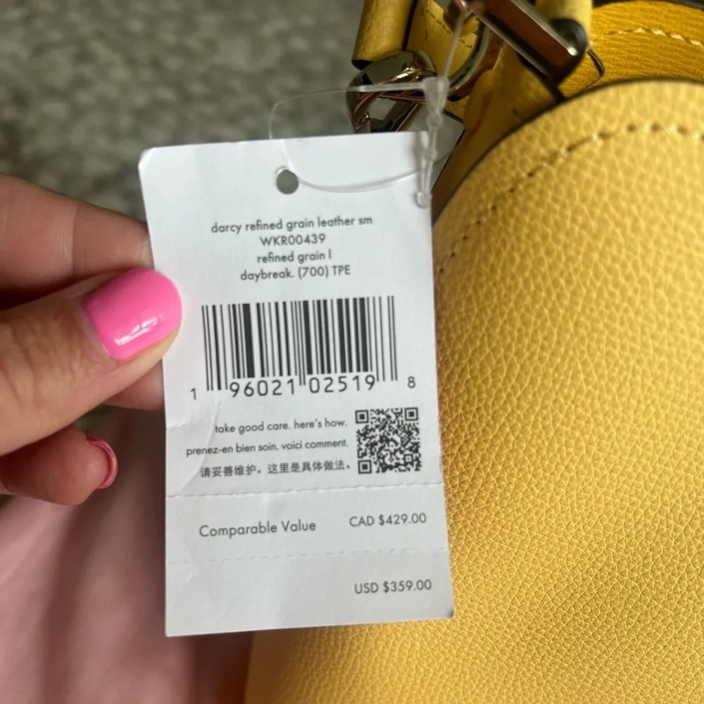 NWT Kate Spade Darcy Small Bucket Bag Grain Leather Daybreak Crossbody, Yellow